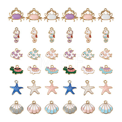 Beadthoven 36Pcs 6 Style 3 Colors Light Gold Plated Alloy Enamel Pendants ENAM-BT0001-11-1