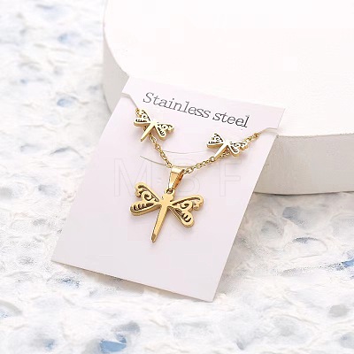201 Stainless Steel Pendant Necklaces & Stud Earrings Sets FS-WG852B2-12-1
