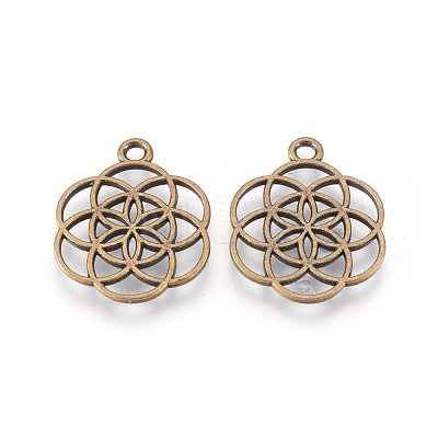 Tibetan Style Flower Alloy Pendants X-TIBEP-R345-38AB-NR-1