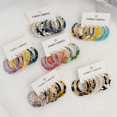 3 Pairs Alloy Acrylic Hoop Earrings FS-WG99021-05-1