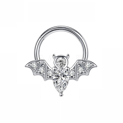 304 Stainless Steel Crystal Rhinestone Halloween Bat Hoop Nose Rings WG0E020-01-1