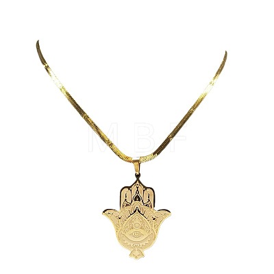 304 Stainless Steel Religion Hamsa Hand Pendant Flat Snake Chain Necklaces FS-WGD9CC8-01-1