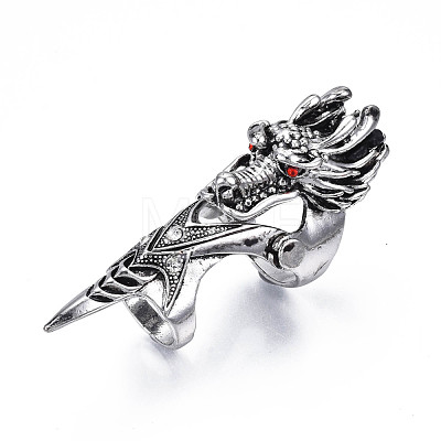 Dragon Armour Alloy Full Finger Ring with Rhinestone RJEW-T009-22AS-1