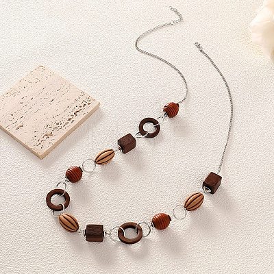 Boho Alloy & Wood & Plastic Beaded Chain Necklaces WGF3883-01-1