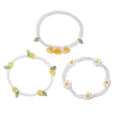 3Pcs 3 Colors Acrylic Charms Bracelets Sets for Women BJEW-TA00577-1