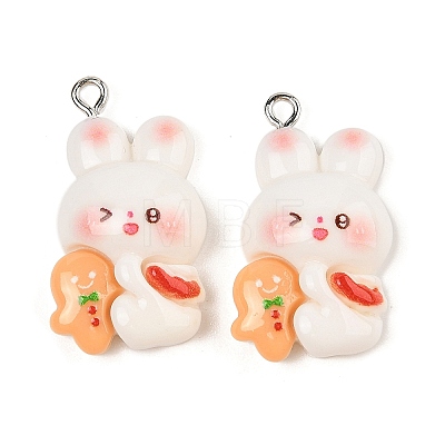 Christmas Theme Rabbit Opaque Resin Pendants RESI-S08-04B-1