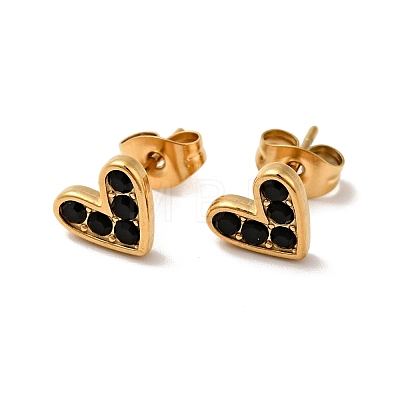 Heart 304 Stainless Steel Rhinestone Stud Earrings EJEW-A081-15G-1