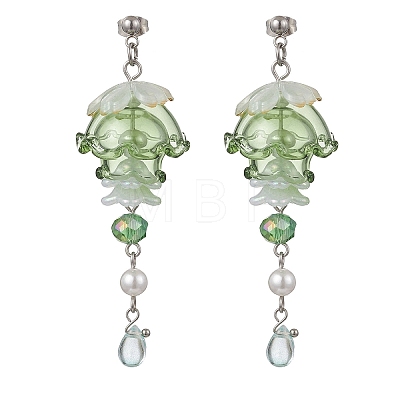 Jellyfish 304 Stainless Steel Shell Pearl Dangle Stud Earrings EJEW-TA00773-01-1