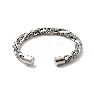 304 Stainless Steel Mesh Twist Rope Open Cuff Bangle for Women BJEW-P283-16M-1