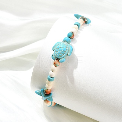 Dyed Synthetic Turquoise & Ocean White Jade Beads Stretch Bracelets for Women BJEW-JB14015-1