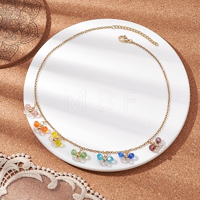 Bohemian Style Stainless Steel Glass Pendant Necklaces for Women NJEW-JN04655-1