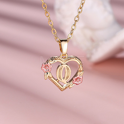 Brass Rose Flower Heart with Letter Pendant Necklaces FS-WGF6950-17-1