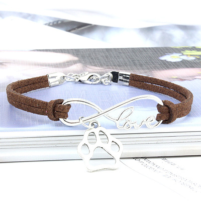 Infinity & Paw Print & Word Love Alloy with Suede Cord Charm Bracelets FS-WG0006A-13-1