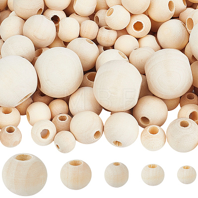 400Pcs 5 Styles Natural Unfinished Wood Beads WOOD-PA0001-55-1