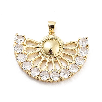 Fan Shaped Rack Plating Brass Micro Pave Cubic Zirconia Pendants KK-G512-28A-G-1