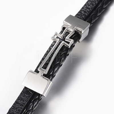 Leather Braided Cord Bracelets BJEW-E324-A05-1