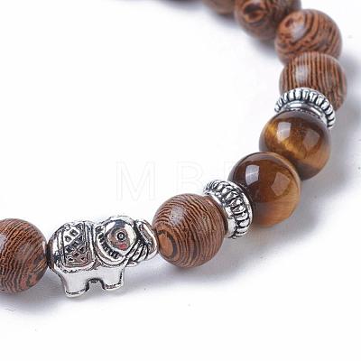 Dyed Wood Round Beads Stretch Bracelets BJEW-JB04839-1