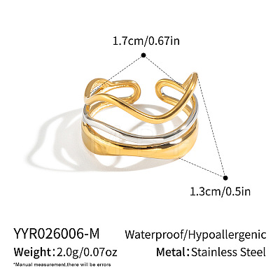 304 Stainless Steel Layered Waved Cuff Rings IP1219-2-1