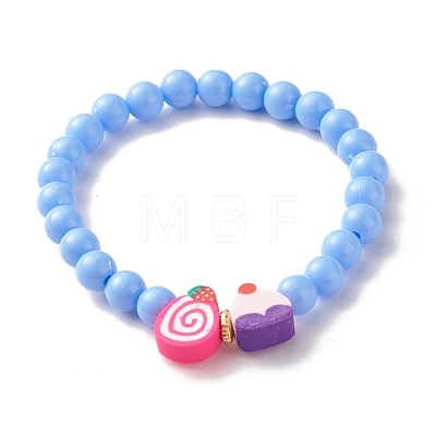 Candy Color Plastic Round Beaded Stretch Bracelet with Food Shape Polymer Clay for Kid BJEW-JB07582-1