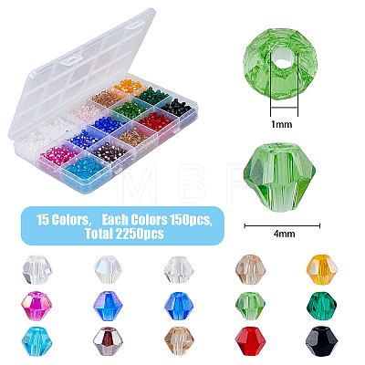 HOBBIESAY 2250Pcs 15 Colors Imitation Austrian Crystal 5301 Bicone Beads GLAA-HY0001-23-1