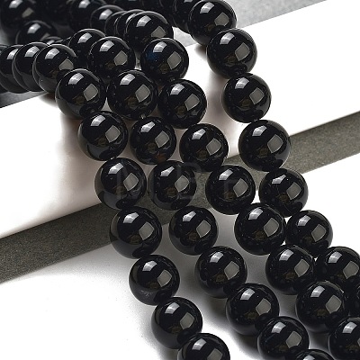 Natural Black Onyx Round Bead Strands X-G-R198-10mm-1