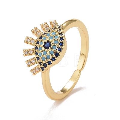 Colorful Cubic Zirconia Evil Eye Open Cuff Ring RJEW-G251-03G-1