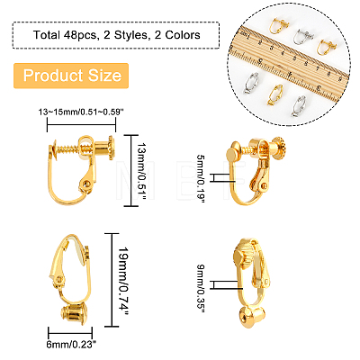 48Pcs 4 Style Brass Converters & Screw On Clip-on Earring Findings KK-FH0004-53-1