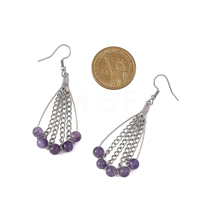 Teardrop Natural Amethyst Dangle Earrings EJEW-JE06762-1