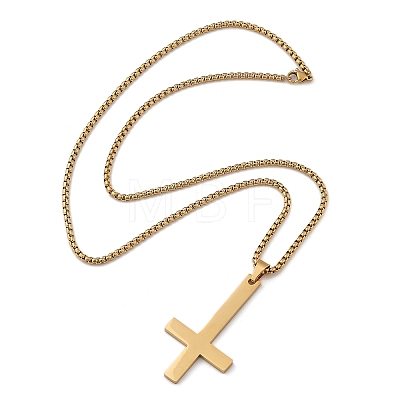 304 Stainless Steel Inverted Cross Pendant Box Chain Necklaces NJEW-NH0001-07G-1