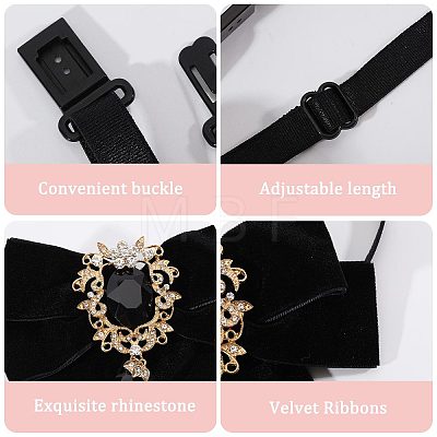 Polyester Bow Tie with Alloy Glass Brooch AJEW-WH0481-784A-1