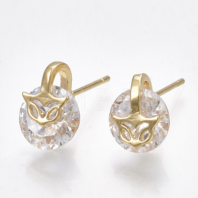Brass Cubic Zirconia Stud Earrings KK-S348-361-1