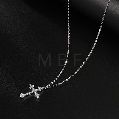 Cubic Zirconia Cross Pendant Necklace LS-ZV5438-2-1