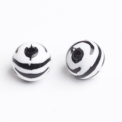 Chunky Bubblegum White and Black Acrylic Zebra Striped Style Heart Beads X-SACR-C020-42-1