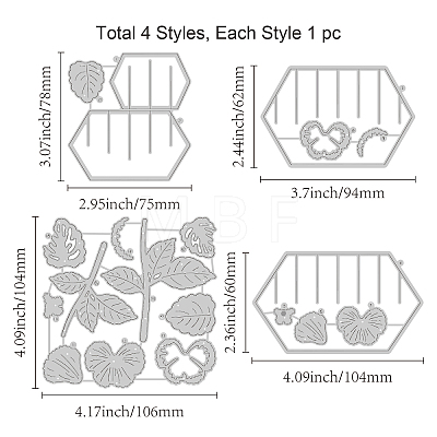 4Pcs 4 Styles Carbon Steel Cutting Dies Stencils DIY-WH0309-654-1