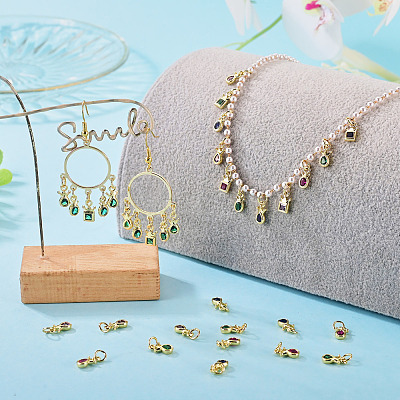 20Pcs 4 Colors Brass Cubic Zirconia Charms KK-TA0009-13A-1