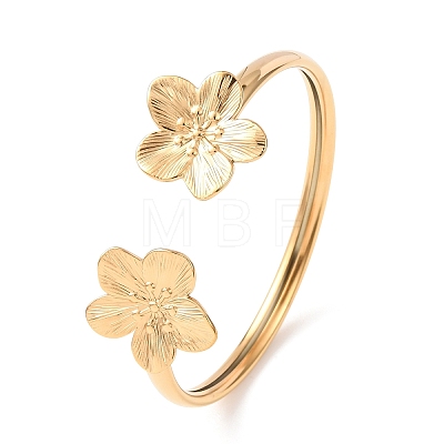 304 Stainless Steel Flower Cuff Bangles for Women BJEW-Z157-02G-01-1