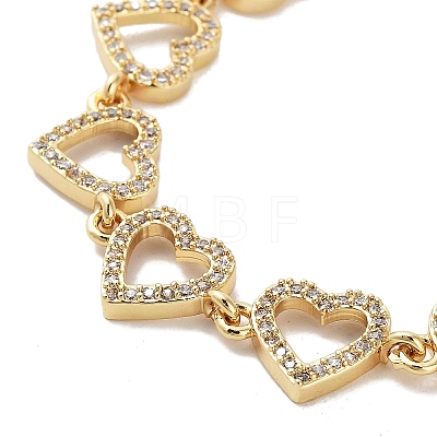 Rack Plating Brass Pave Clear Cubic Zirconia Heart Link Chain Bracelets for Women BJEW-R317-12G-1