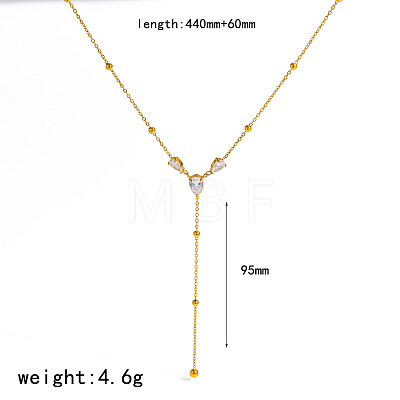 304 Stainless Steel Pave Clear Cubic Zirconia Teardrop Pendant Y Necklaces for Women WG4ACB0-01-1