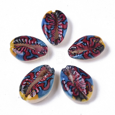 Printed Natural Cowrie Shell Beads SSHEL-R047-01-D04-1