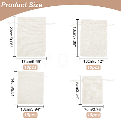  40Pcs 4 Sizes Polyester Imitation Burlap Packing Pouches Drawstring Bags ABAG-NB0001-66-1