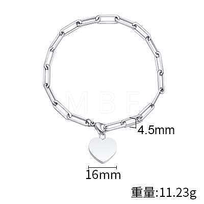 Non-Tarnish 304 Stainless Steel Heart Charm Bracelets WG609E7-01-1