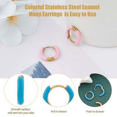 9 Pairs 9 Colors Enamel Huggie Hoop Earrings EJEW-DC0001-30-1