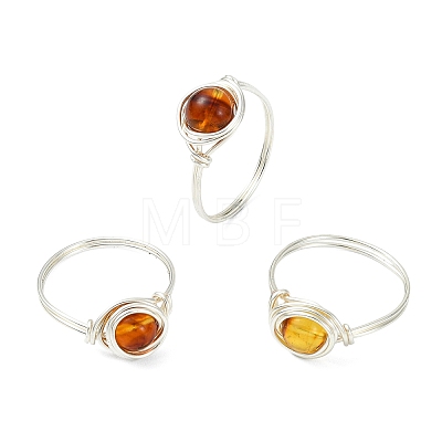 Natural Amber Finger Rings RJEW-JR01040-1