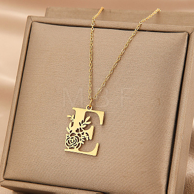 304 Stainless Steel Flower Initial Pendant Necklaces WGE911E-05-1