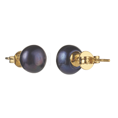 Natural Pearl Rondelle Stud Earrings EJEW-JE04585-01-1