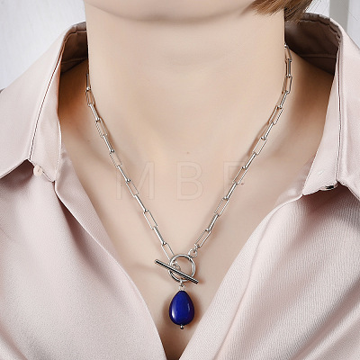 Dyed Natural Gemstone Pendant 304 Stainless Steel Paperclip Chain OT Necklaces for Women WG5218A-05-1