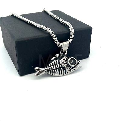 Vintage Punk Style Men's 304 Stainless Steel Fishbone Pendant Necklaces MU8602-1