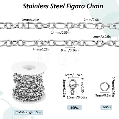 304 Stainless Steel Figaro Chains Chains FIND-SC0012-50C-P-1