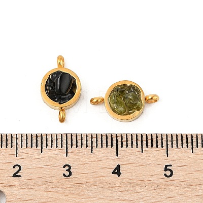 Natural Mixed Gemstone Chip 304 Stainless Steel Flat Round Connector Charms KK-P300-30G-1