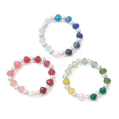 Dyed Natural Malaysia Jade & Natural Freshwater Pearl & Synthetic Hematite Finger Rings RJEW-JR01021-1